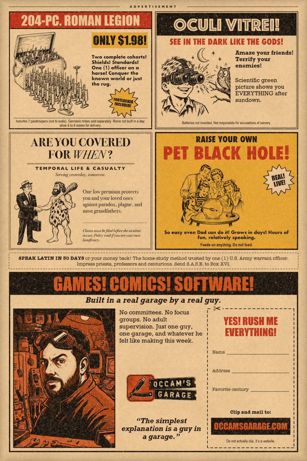 Iron Birds: 16 AD, episode 1, back page ads